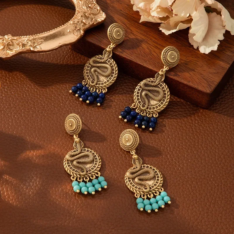 Medieval vintage cobra earrings round fringed retro earrings bohemian long earrings snake element