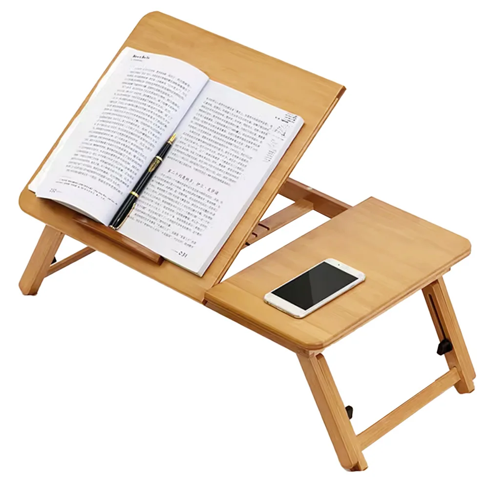 Bed Laptop Tray, Folding Bamboo Bed Tray for Laptop Up, Portable Bed Table for Breakfast, Adjustable Angle and Height, Folding Lap Work Tray for Reading Writing Breakfast
