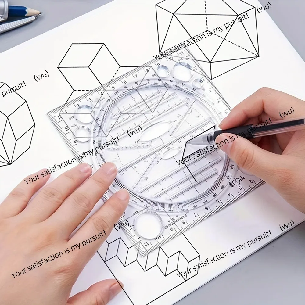 2pcs Multifunctional Rotatable Drawing Template Geometric Measuring Tool, Creative Painting Ruler, Office Supplies, Art Design