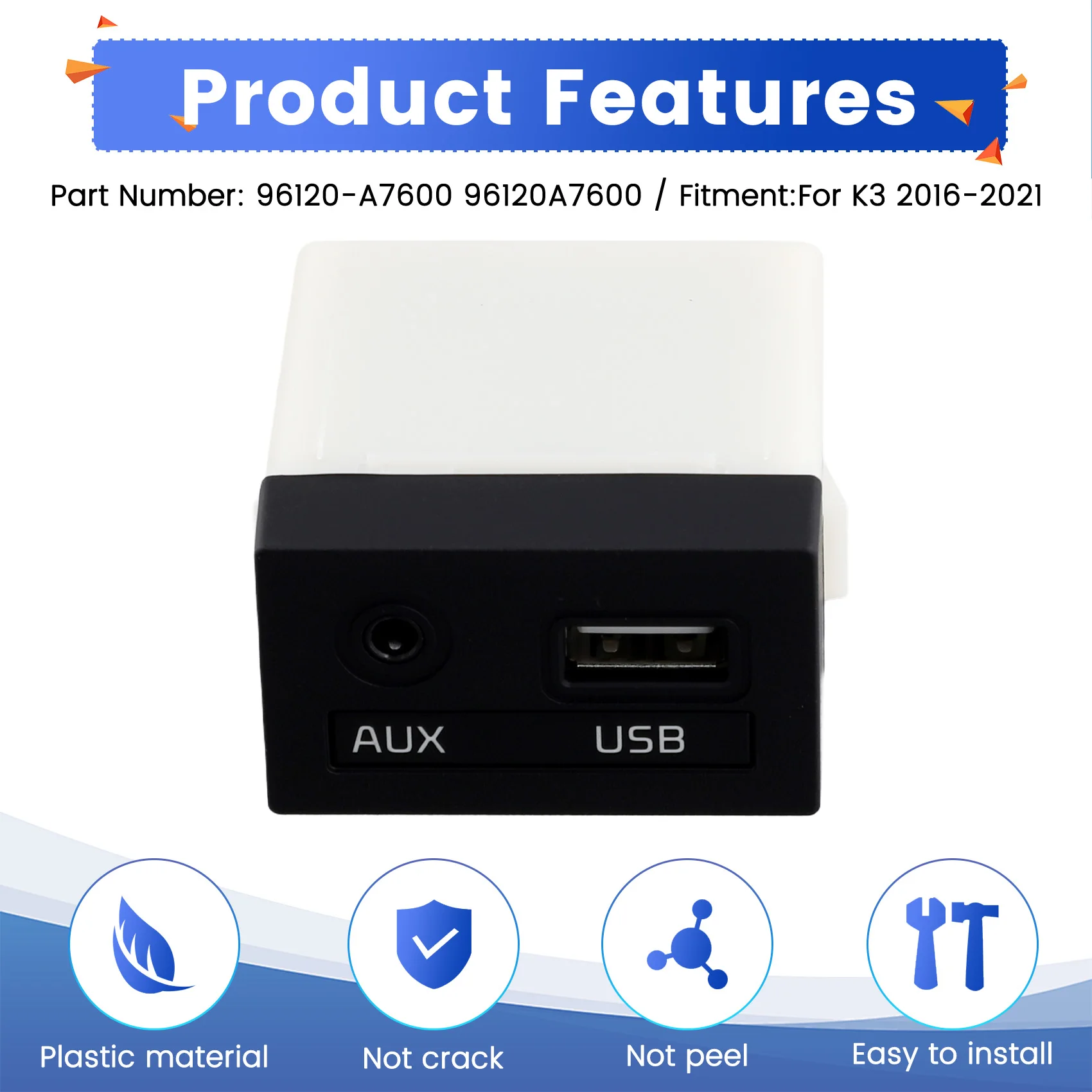 أنيق-USB/AUX محول منفذ إدخال الصوت جاك لكيا فورتي سيراتو K3 2016-21 96120A7600 #2