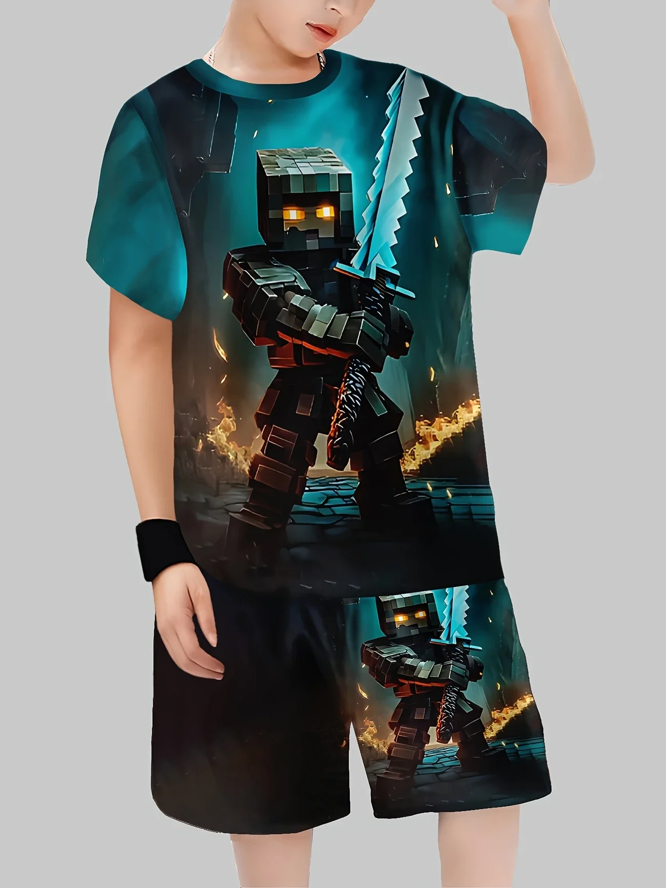 Fashionable 3D Printed Casual Pullover  Short Sleeved Shorts T-shirt  Outdoor T-shirt Shorts Set Suitable for Outdoor Wear