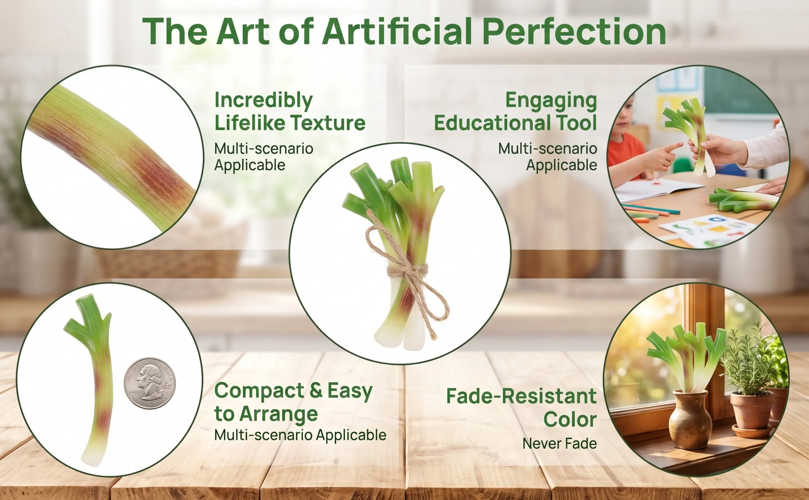 10Pcs Artificial Green Onions Lifelike Fake Scallions Perfect for Vegetable Store Display Table Centerpiece Photo Props
