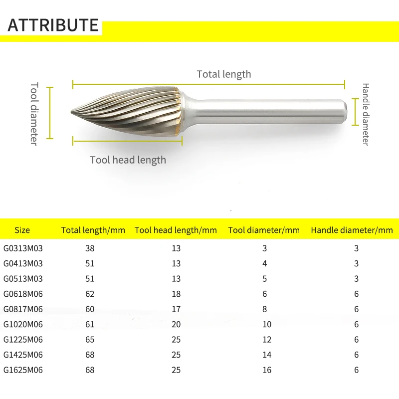 Sharp Head Alloy Rotary Tungsten Steel 1pcs Hard Metal Milling Cutter Wood Carving Grinding Head G-Shaped Tip