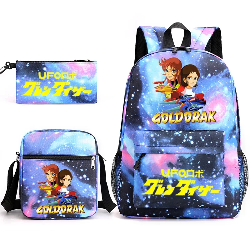 Goldorak 3 pieces/set of printed backpack canvas school suitable for girls fashion ladies backpack canvas shoulder bag