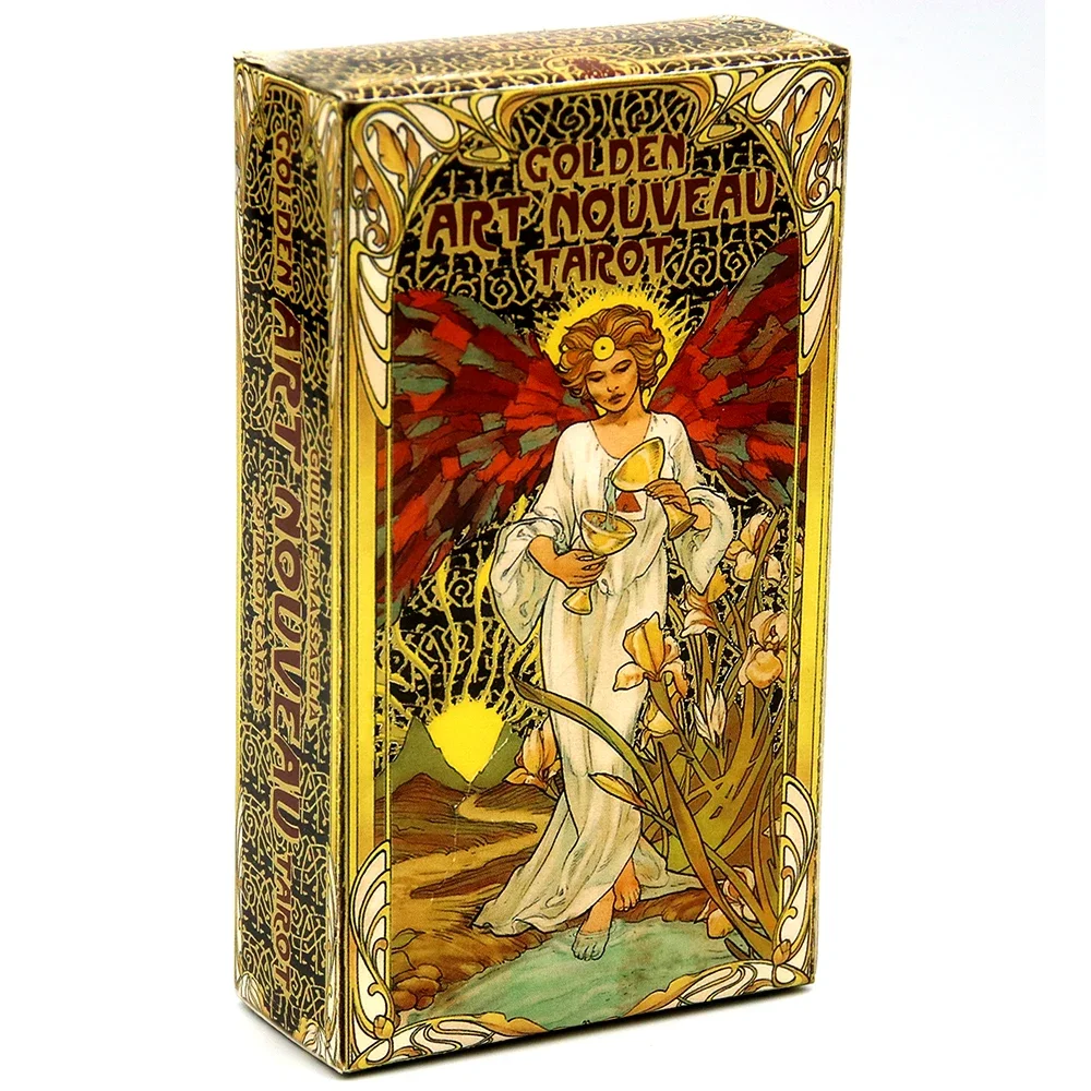 Golden Art Nouveau Tarot Deck Cards with Guidebook Cards Occult Divination Book Sets for Beginners Classic Art Nouveau Style