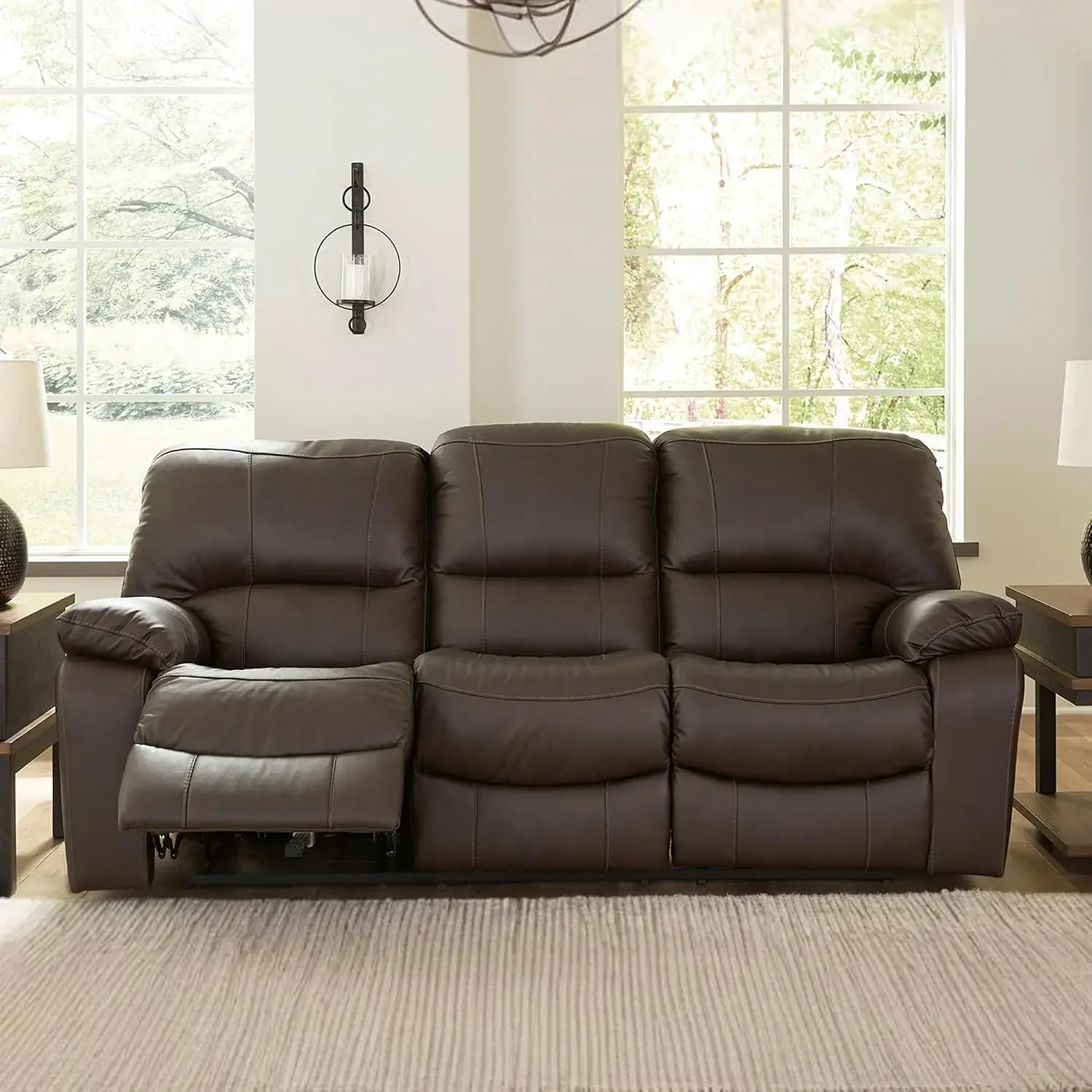 Leesworth Power Reclining Sofa, Leather and Faux Leather One-Touch Power Recliner Couch with USB, Zero Wall Design, 88