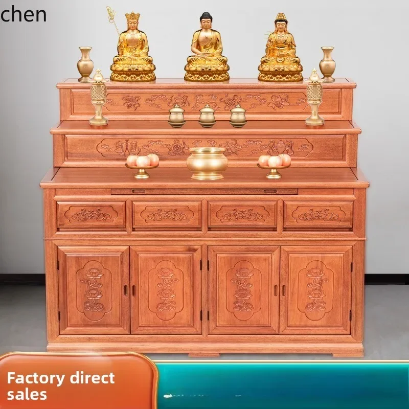 YFY Solid Wood Buddha Altar Three-Tier Offering Table Step-Style Buddha Shrine Buddha Cabinet Multi-Layer