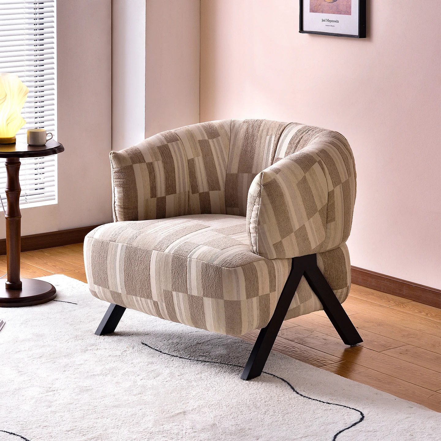 

Nordic Luxury Modern Solid Wood Arm Sofa Chair Leisure for Living Room Bedroom Lazy Lounge Single Fabric Accent Elegant Design