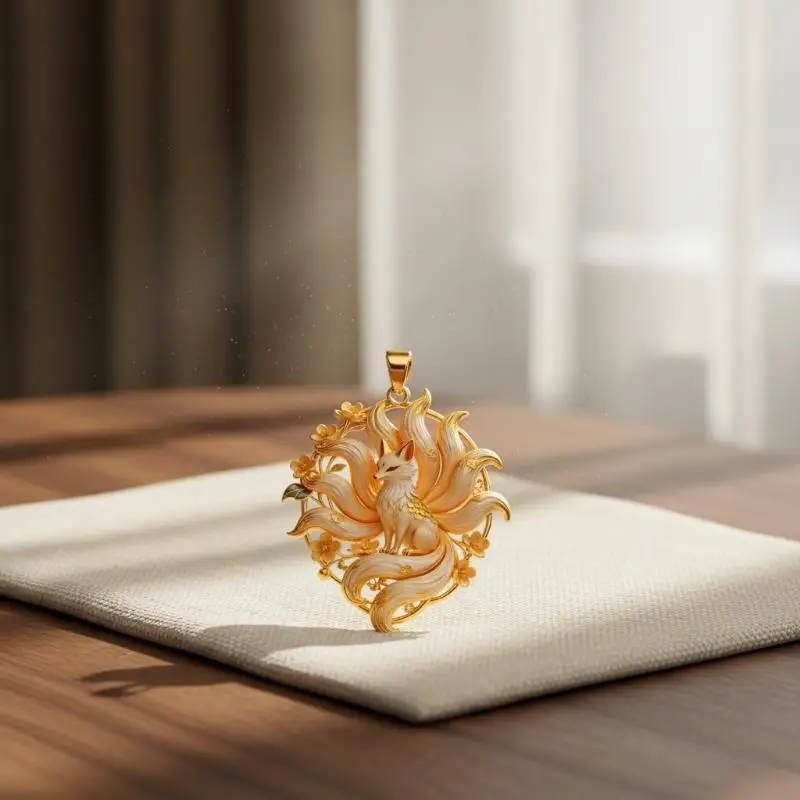 Handcrafted Chinese Mythology Nine Tailed Fox Enamel Pendant Necklace Exquisite Jewelry for Women Special Occasion Wear