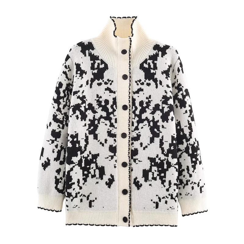 

YENKYE винтажный жаккардовый вязаный кардиган, пальто, женская однобортная повседневная свободная зимняя верхняя одежда