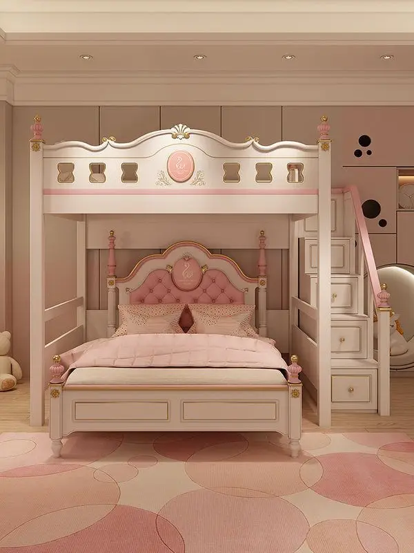 Desk integrated bed under table dormitory bed elevated bed small apartment with wardrobe bookcase multi-function