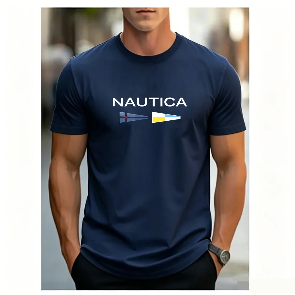 Hot Men's Nautica Flag Printed Sailboat Casual Short Sleeved Top High-quality Neutral Summer Fashion Sports Quick Drying T-shirt