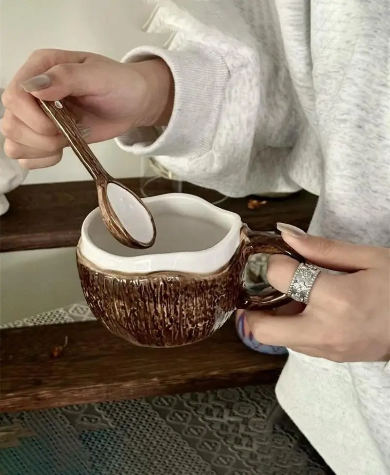 Ceramic Coconut Coffee Mug Kiln Transformation Household Water Cup Coconut Cup With Spoon Cup Office Gift