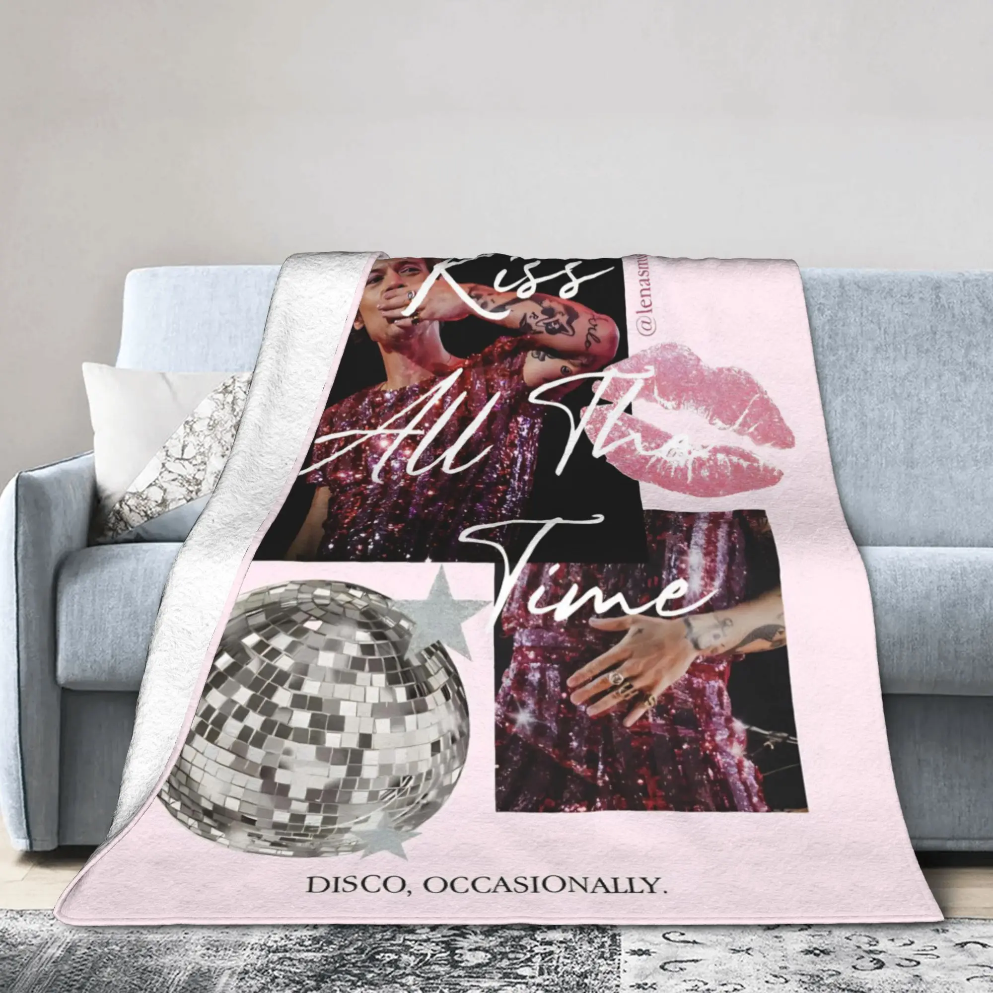 Kiss All The Time Disco HS Flannel Blankets Harrys Music Styles Creative Throw Blankets for Home Hotel Sofa  200x150cm Rug Piece