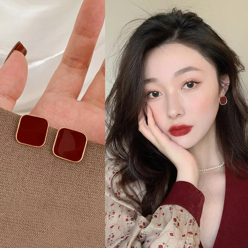 Серьги-гвоздики-из-серебра-925-пробы-в-корейском-стиле-винно-красные-квадратные-для-женщин-модные-винтажные-новинка-2026-года-подарок