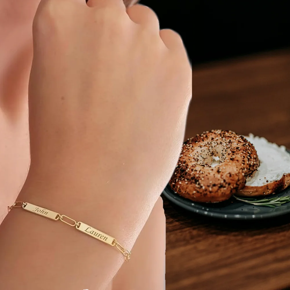 Custom Geometry Bar Name Bracelets Stainless Steel Pulseras Fashion Engraved Logo Nameplate Necklace Best Friend Gift