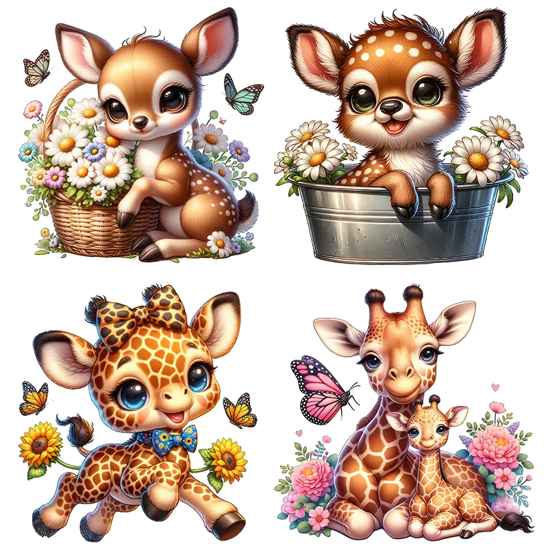 Three Ratels QB66 Lively deer and giraffe cartoon animal stickers for decorating children's spaces