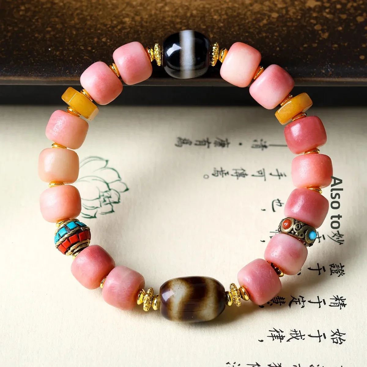 Tibetan Ornaments Bloody Bones Bucket Beads Bracelet Black Gold Tiger Teeth Tianzhu Ethnic Style Lucky Hand String Literary Play