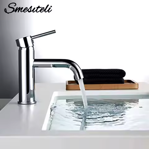 Basin Faucet Polished Chrome Sink Mixer Hot And Cold Silver Finished Bathroom Tap Deck Mounted Ceramic Cartridge Brass Crane