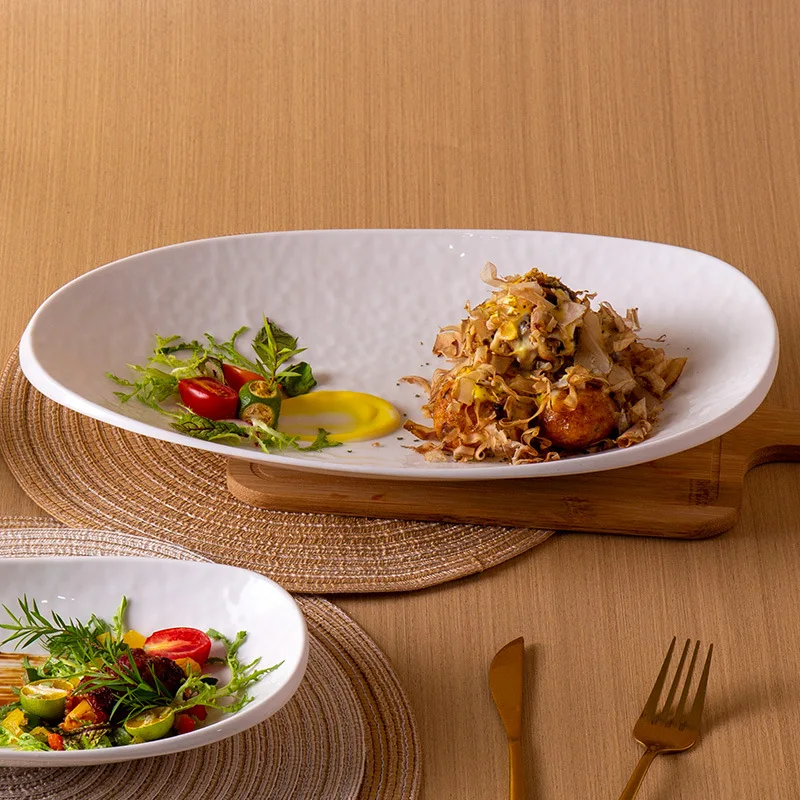 طبق سيراميك أبيض على الطراز الياباني طبق سلطة وعاء حساء عميق أدوات مائدة راقية