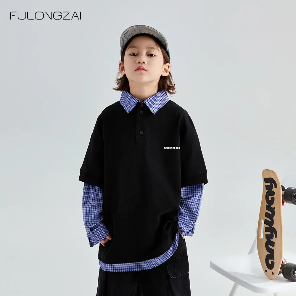 

Boy Shirt Top Family Children Clothing 2024 Autumn Winter Boys and Girls New Medium Children Loose Children Fake Two T-shirts