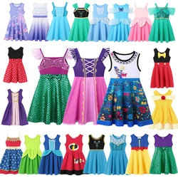 Vestido informal de princesa para niñas, disfraz de Frozen, Elsa, Ariel, Rapunzel, de algodón, para cumpleaños