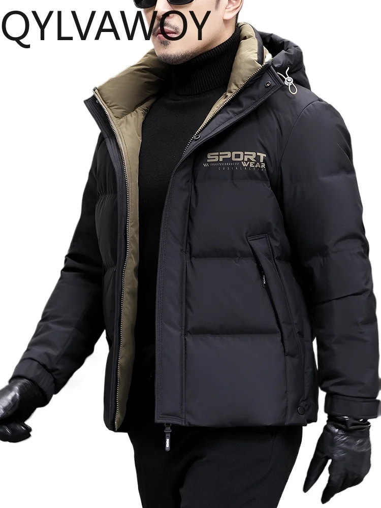QYLVAWOY 100%Polyester 2025 Winter New Hooded Best-Selling Down Jacket Mens Casual Short-Sleeve Authentic Brand Outerwear LJ2208