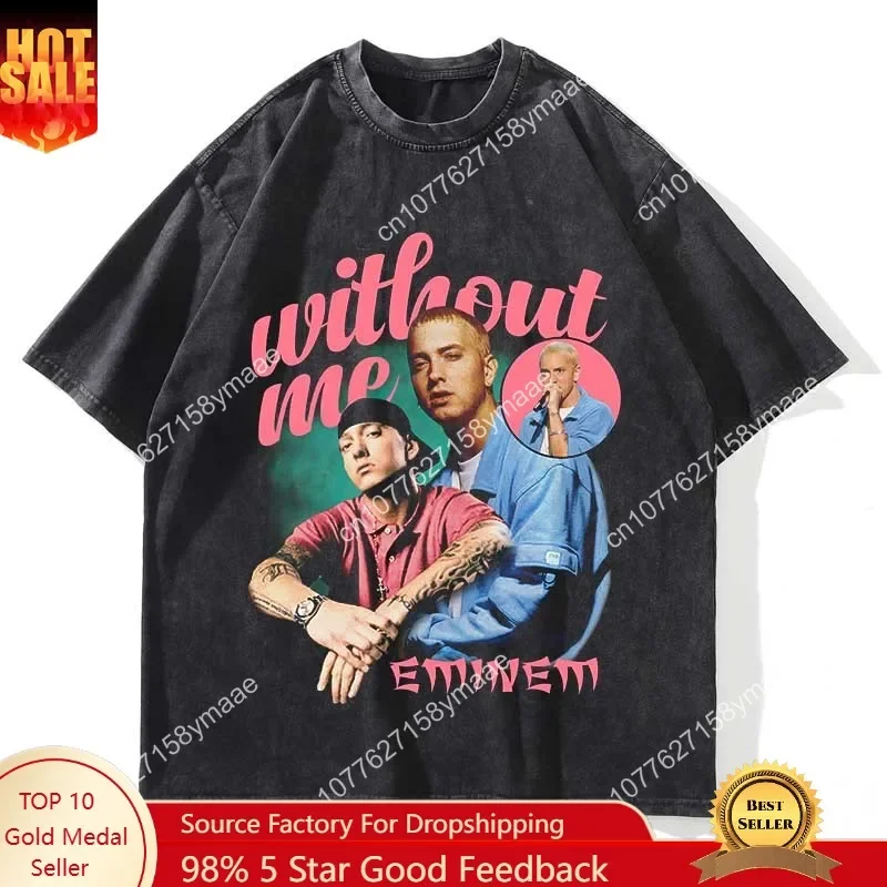 Summer Men Women Vintage Washed T Shirt Summer Eminem Graphic Printed Short Sleeve Casual Fashion Men Women T Shir