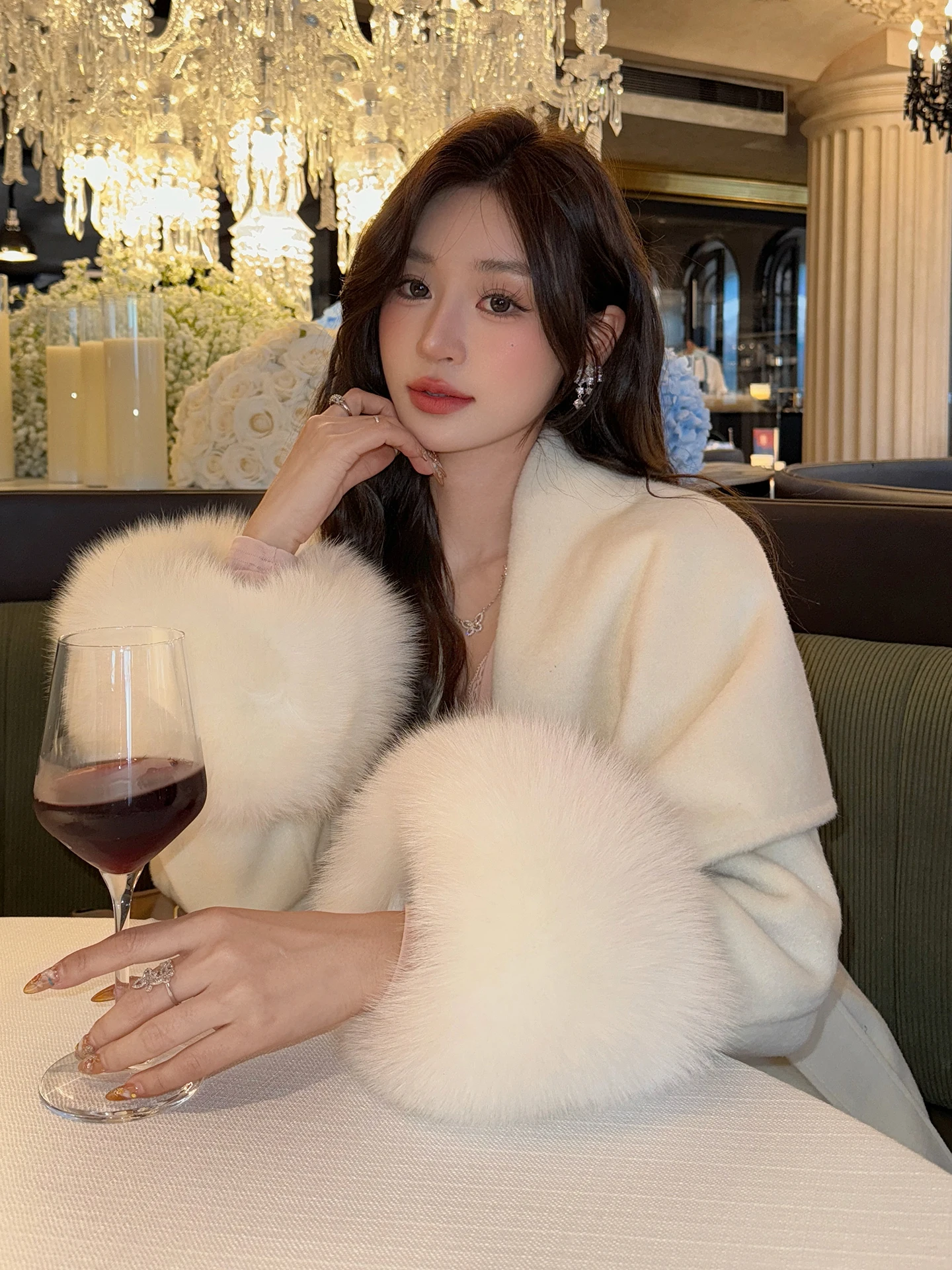 

Ele Double-Faced Camere Long Coat Women's Faionable Woolen Tweed Jaet Korean Sle Commute Thiened Long Sve