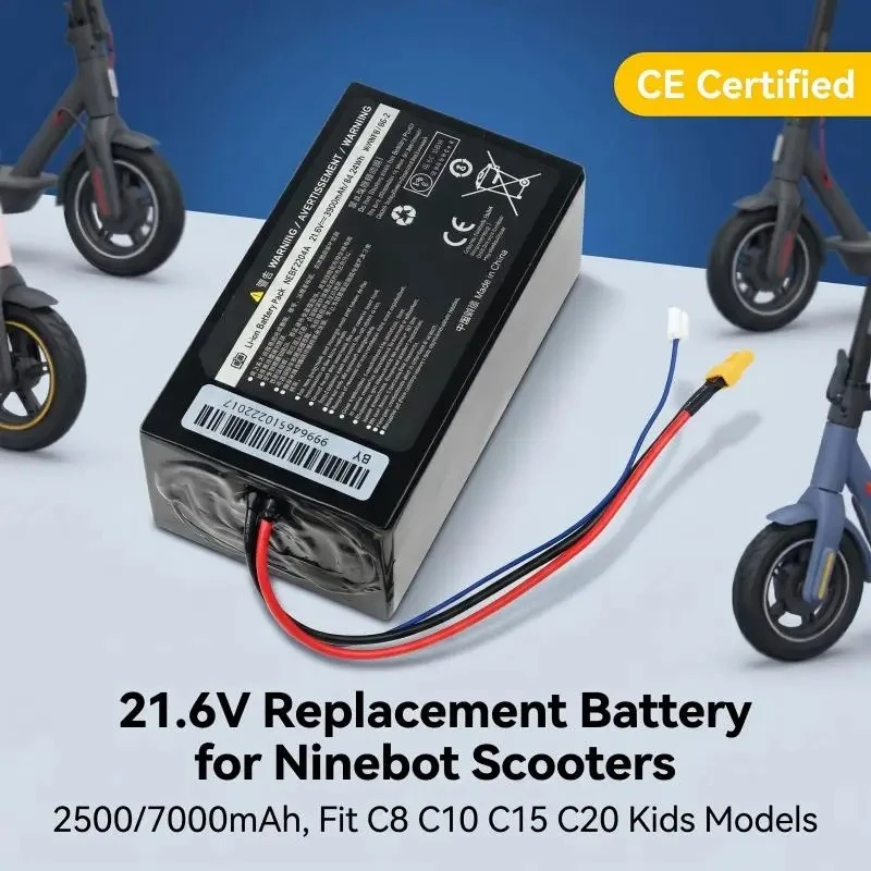 21.6V 6S 2500-7000mAh High Capacity Replacement Li-ion Battery for Xiaomi Ninebot C8/C10/C15/C20 Kids Scooter Power Pack