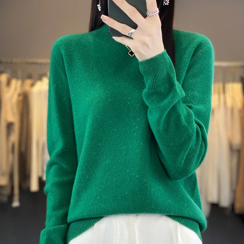 

New Cashmere sweater Women's sweater for Autumn/Winter 2024 100% Merino Wool fashion semi-turtleneck warm soft knit base pullove