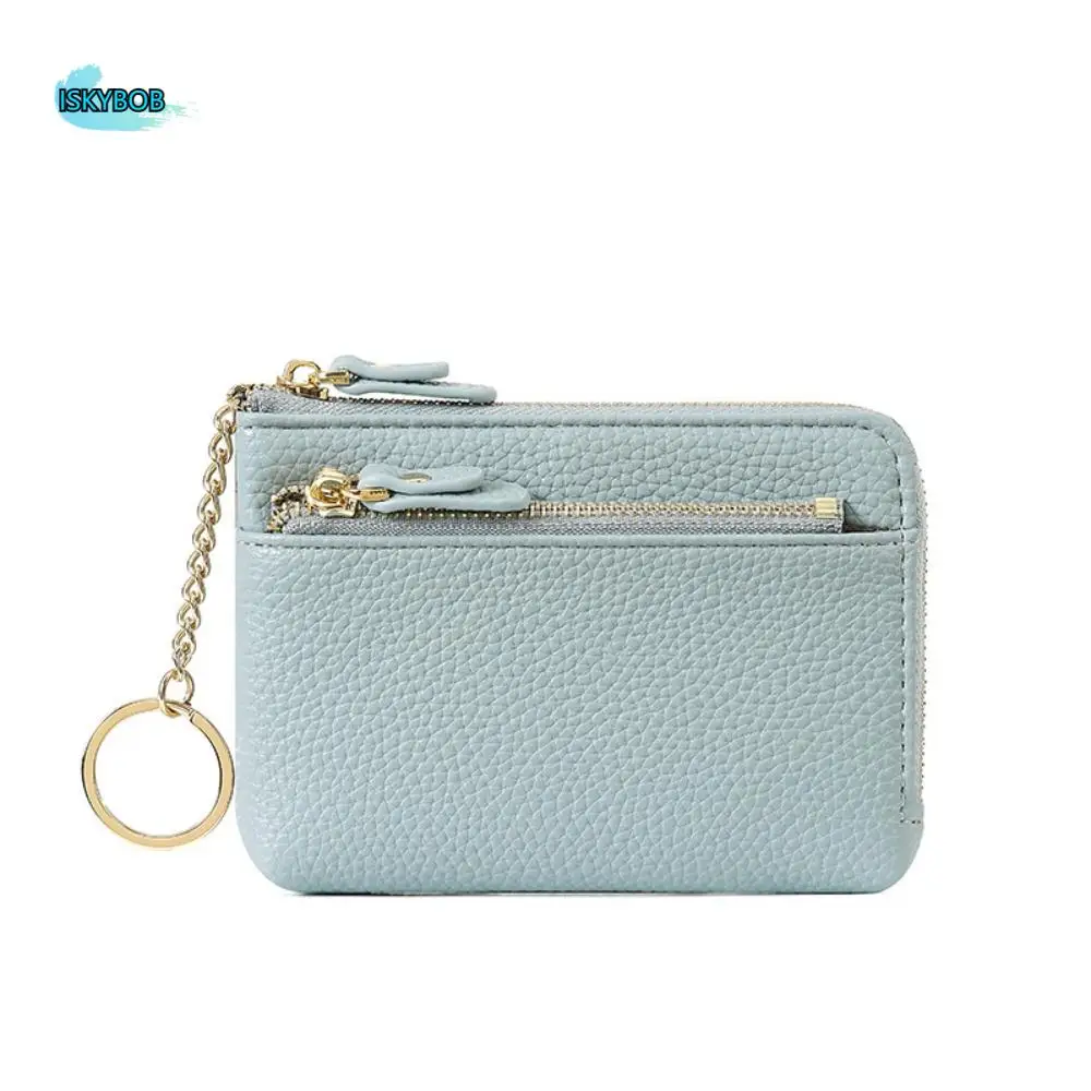 

Leather Coin Purse Multi Card Slots Zipper Closure Keychain Wallet Multi Functional Solid Color Storage Pouch Earphone Storage