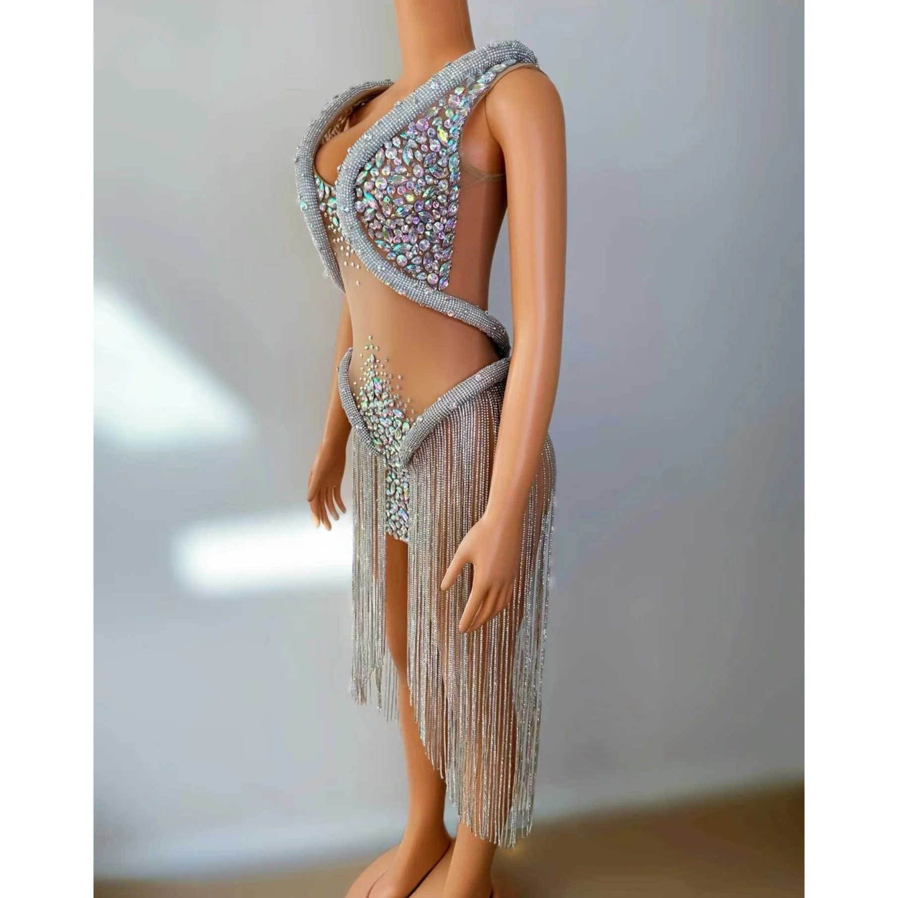 2025 Women Clothes Sexy Rhinestone Tassels Pole Dance Outfit Wear Dj Ds Nightclub Bar Women Gogo Stage Costumes Wear DN21299