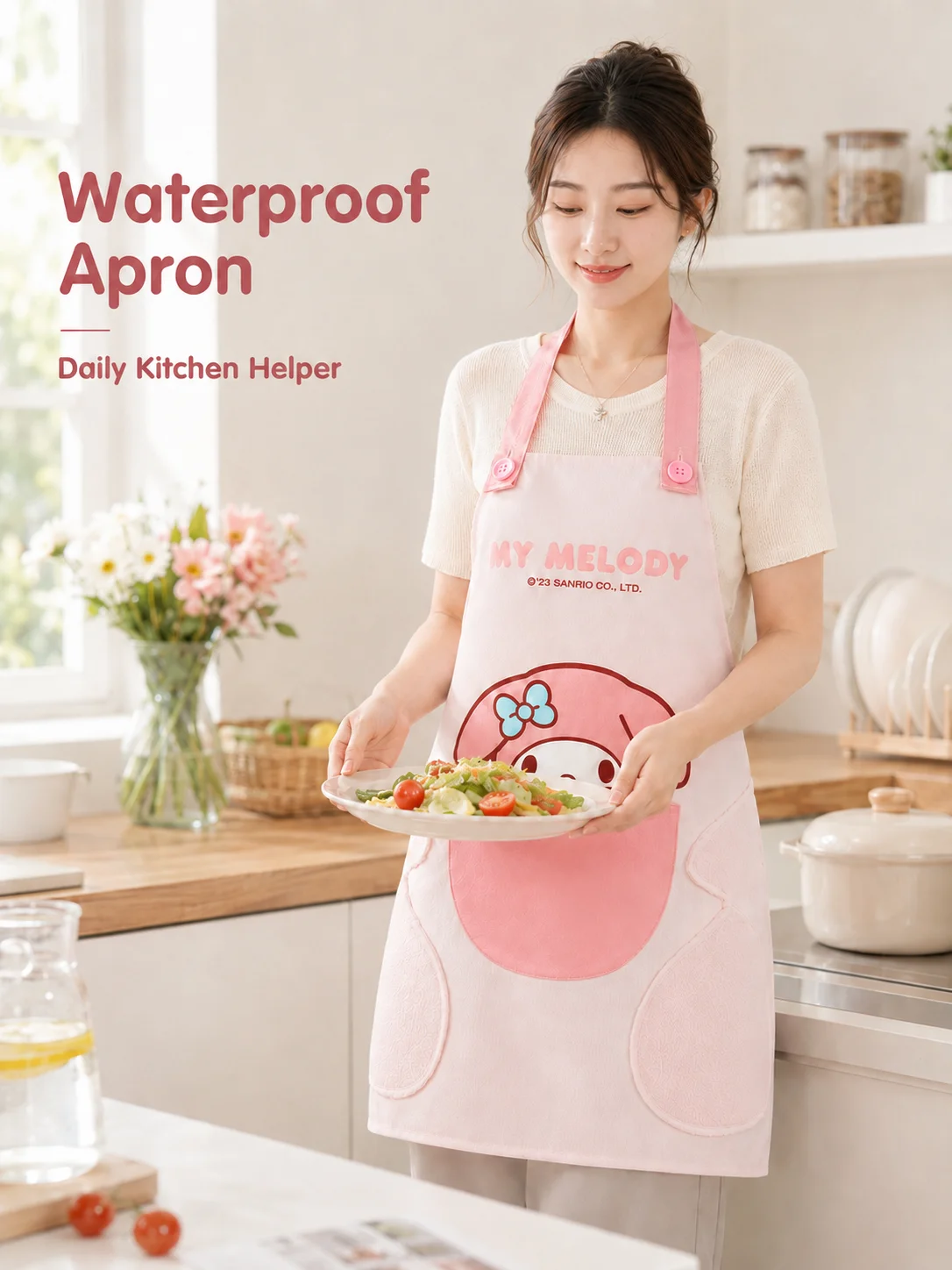 Sanrio MyMelody Wipe Hand Apron Cute Kitchen Hand Wiping Home Cooking Daily Household Cleaning Work Pastry Chef Bake Cloth Apron