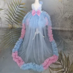 Abiti da ragazza di fiore angelo blu Tulle con paillettes con fiocco senza maniche per matrimonio, regalo di compleanno per bambini, abito da prima comunione