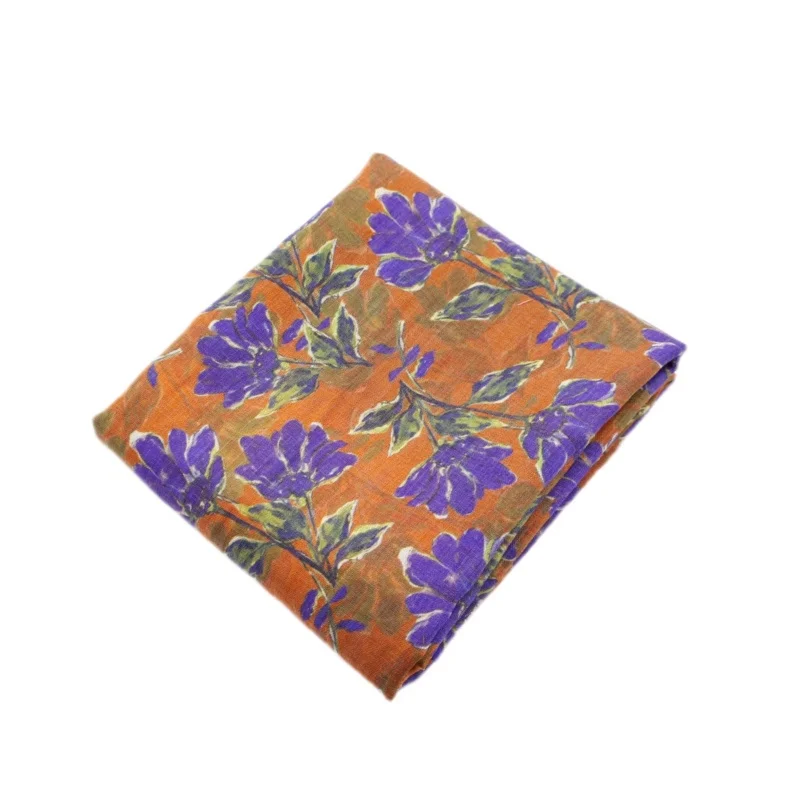 

145x50cm orange oil painting flower print Tencel linen linen cotton linen fabric cheongsam skirt DIY fabric