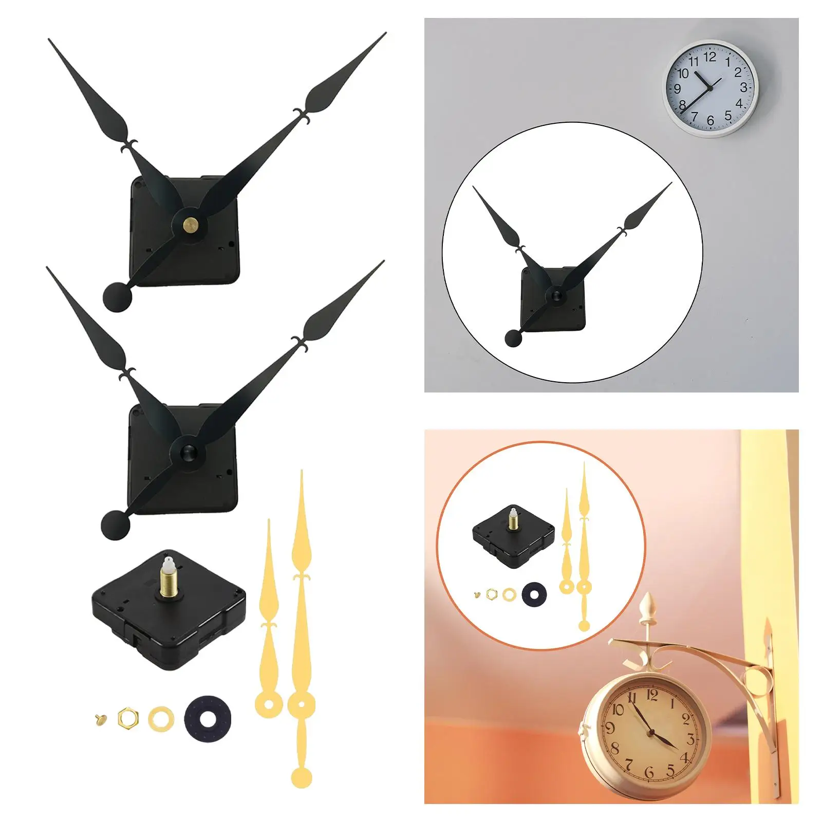Wall Clock Movement Parts Kit with Long Shaft Acrylic Pointers Mechanism for Decorative Frameless Painting Clocks