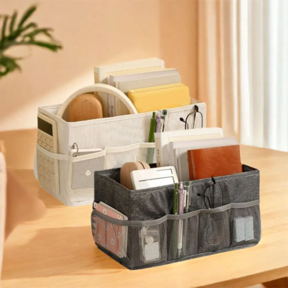 

2Pcs Fabric Underwear Storage Box Foldable Large Capacity Cosmetic Storage Box with Mesh Pockets Sundry Storage Box Desktop