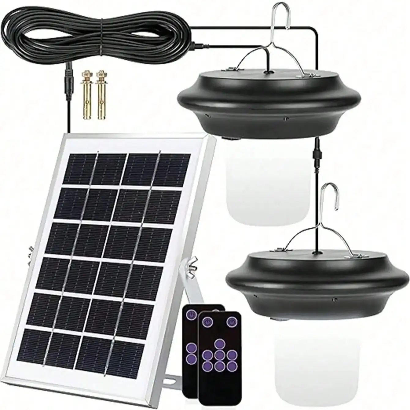 

Solar Powered LED Ceiling Light Double Heads Hanging Pendant SMD LED Shed Lantern Waterproof Outdoor Solar Garden Lights