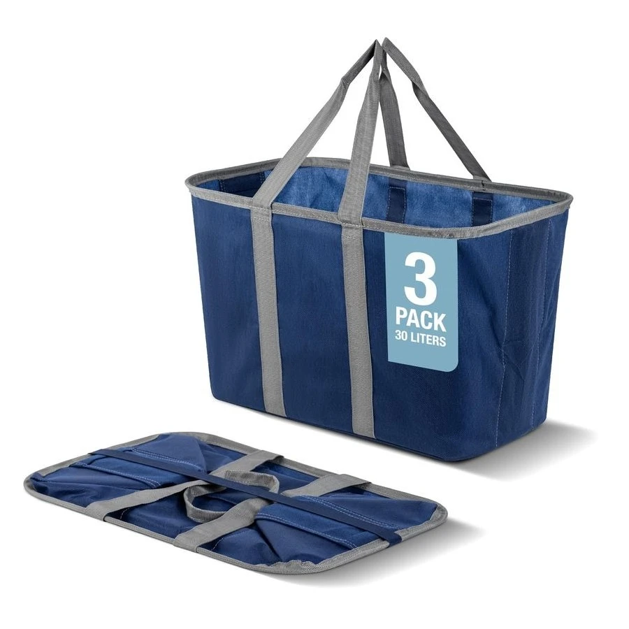 

30L Collapsible Tote Basket 3 Pack Reusable Grocery Tote That Stands Upright, Foldable Shopping Basket for Car Trunk S