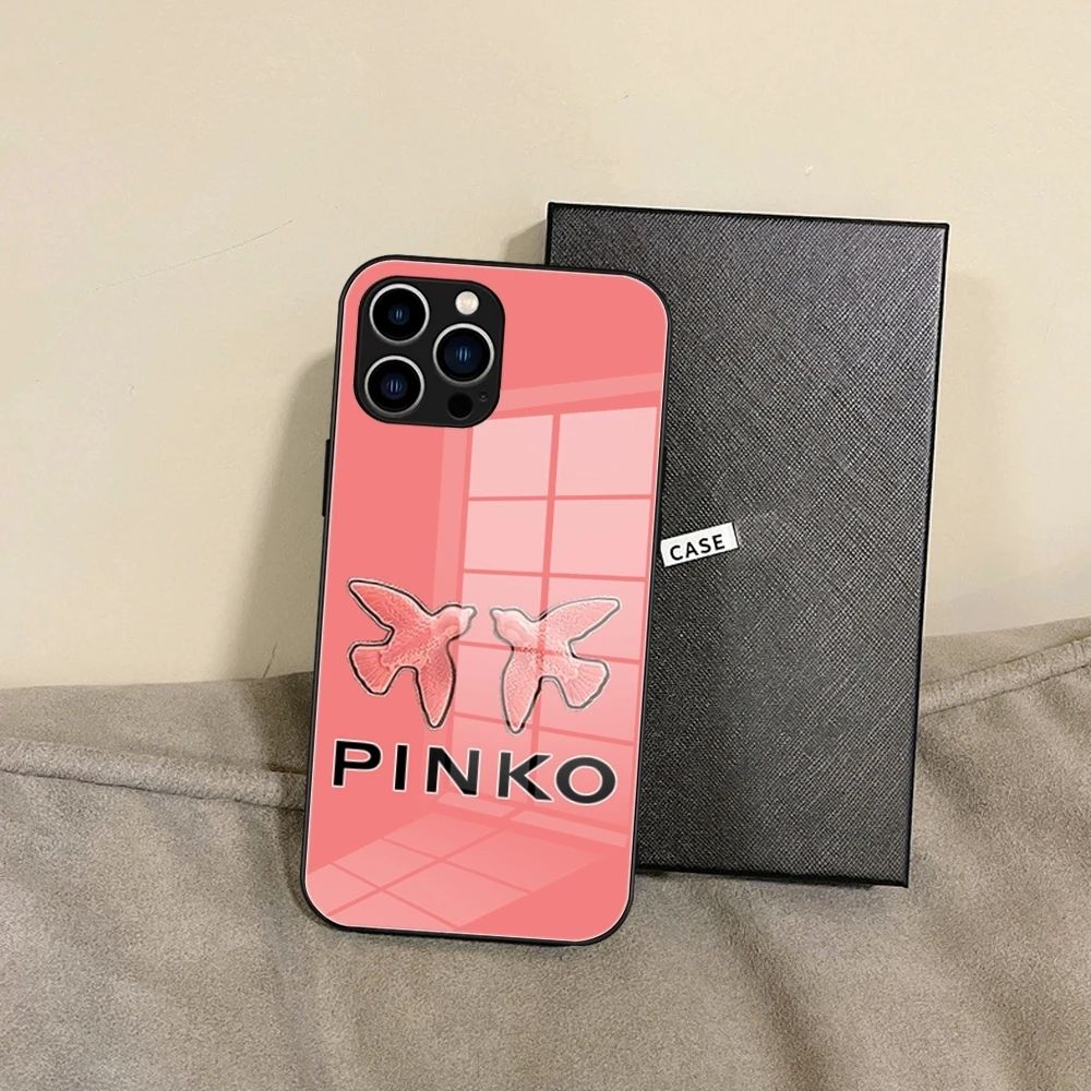Pink bird Woman P-Pinko Phone Case Glass For IPhone 16 15 Promax 14 13 Pro 12 11 Magnetic charging Covers