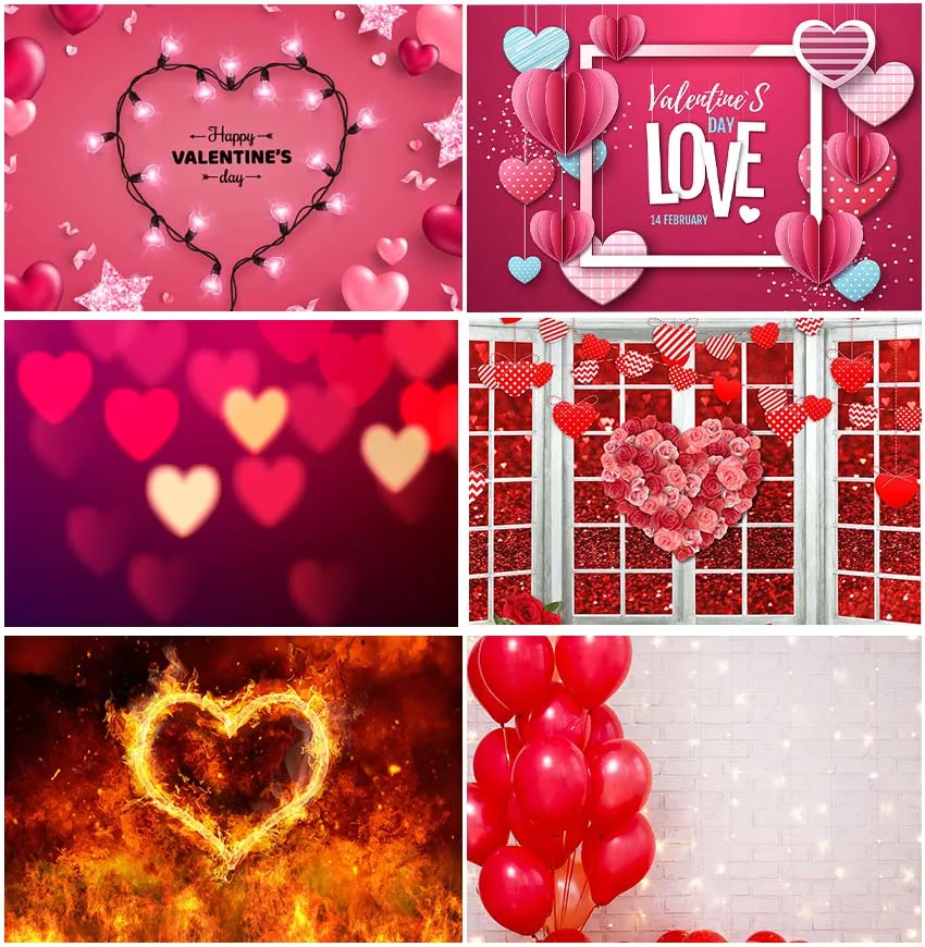 Valentine's Day Fire Love Backdrops Photographic Roses Windows Romantic Wedding Balloons Brick Wall Anniversary Backgrounds