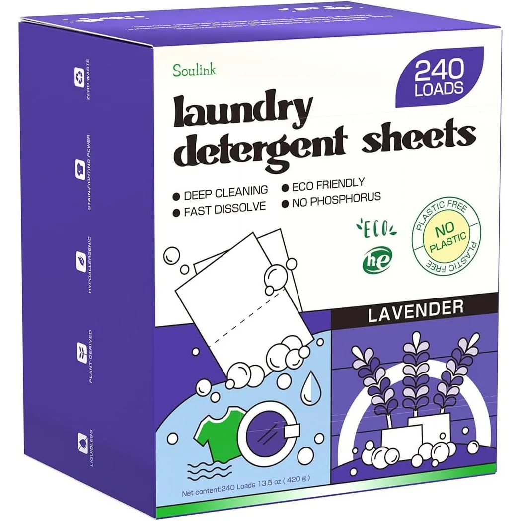 

Laundry Detergent Sheets 240 Loads with Lavender, Plant-Based for Sensitive Skin, No Plastic Jug