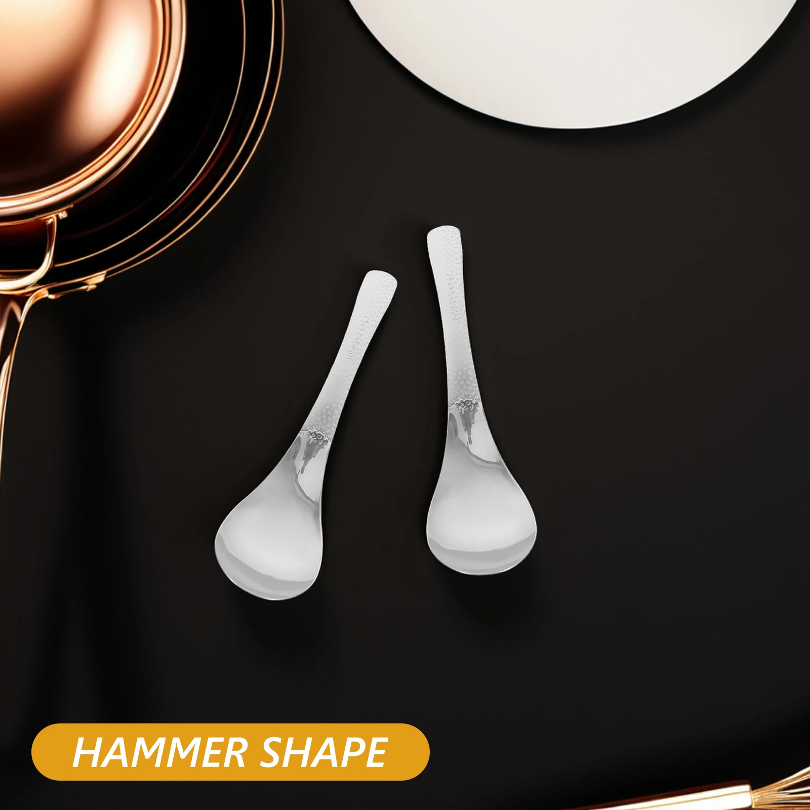 

5 pcs Stainless Steel Spoons Material Hammered Design Round Bottom Home Restaurant Kitchen Utensils Food Coffee Chinese