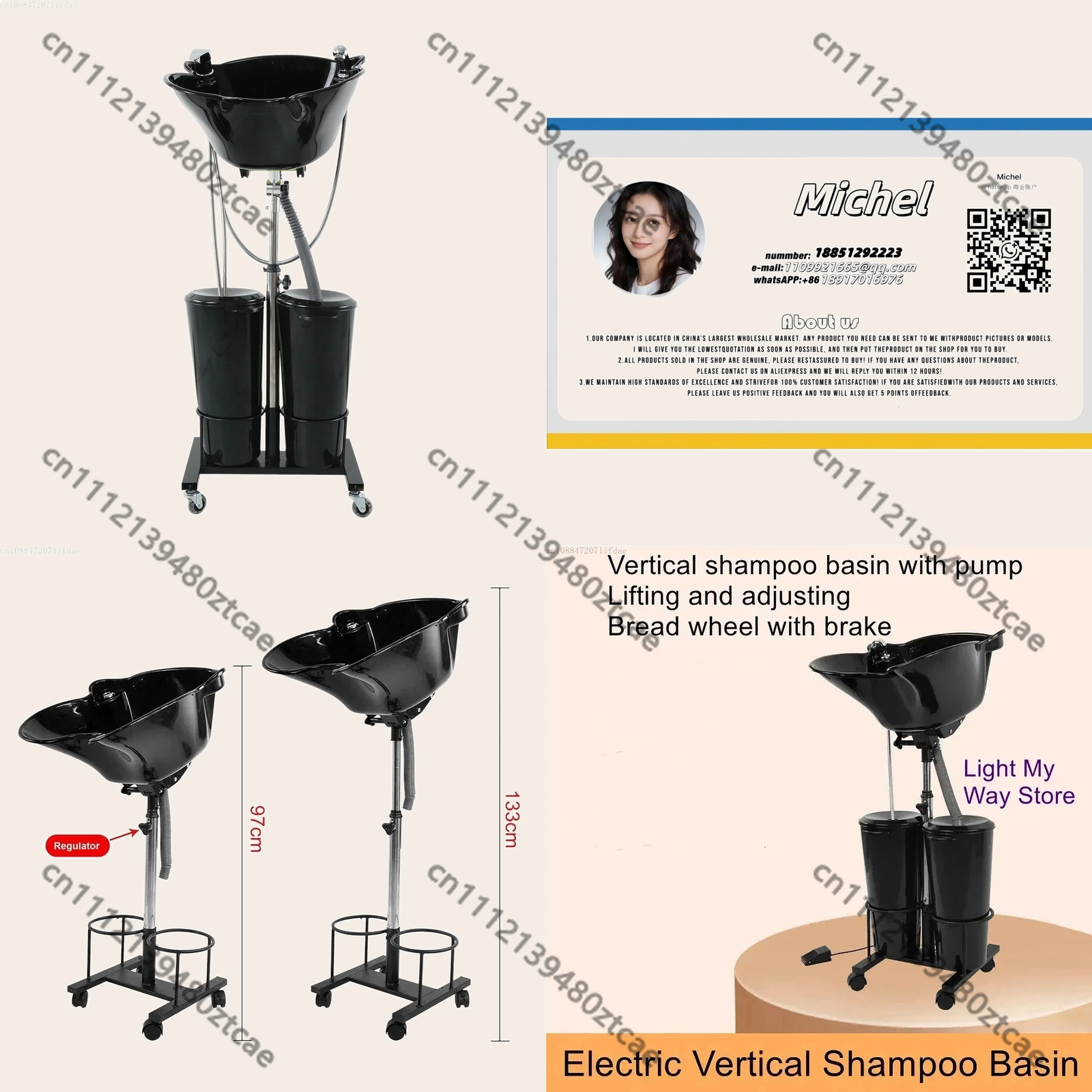 

Vertical Shampoo Basin Portable Barber Tilt Tray Electric Double Barrel Shampoo Bed