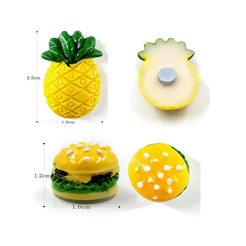 10pcs Hamburg Pineapple Fridge Magnet Figurine Resin Fruit Refrigerator Whiteboard Sticker Diy Decoration Kitchen Accessories