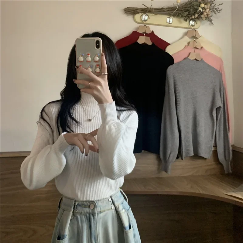 Basic Solid Color Soft Turtleneck Women Sweater Pullover Casual Long Sleeve Chic Bottom Sweater Female Jumpers Korean Fashion