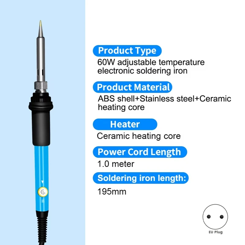 Soldering Iron Heat Set Insert Tool, 60W 2200V Soldering Welding Iron Kit with Iron Tips and Heat Set EU Plug