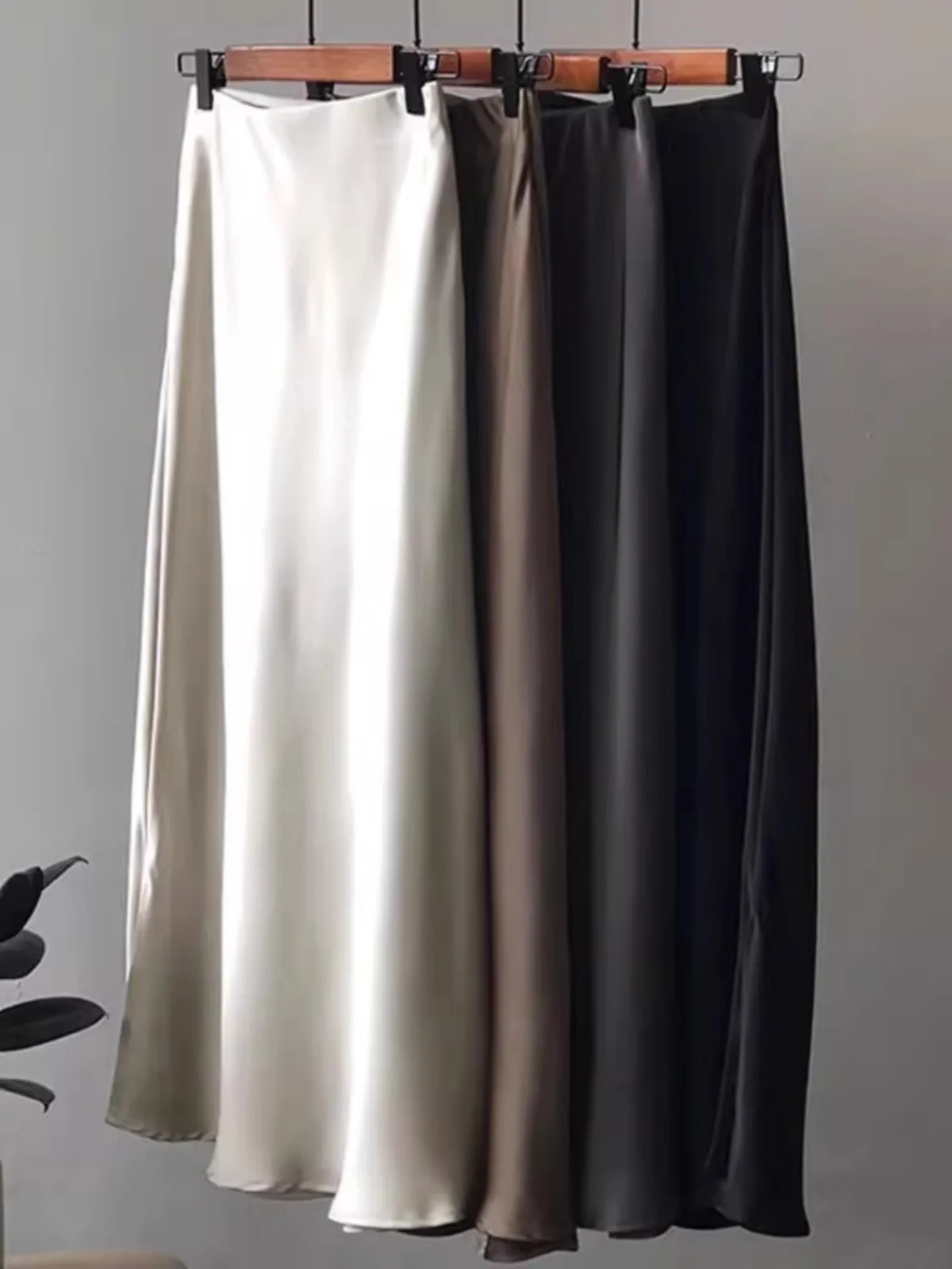 

plus Size 300 Pou Women's Acetate Satin f Skirt High Waist Slit Mid-Length Spring Summer A-Line Skirt Korean Sle