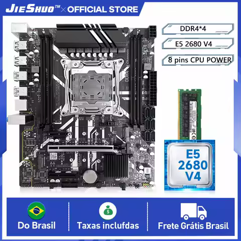 Placa-Mãe Gamer JIESHUO X99-JSD4 LGA2011-3 DDR4 Dual Channel PCIe X16 M.2 SSD para Desktop com CPU Intel Xeon E5 2680